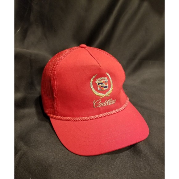 Snap-Back Other - Vintage Cadillac Red Snapback Trucker Rope Mesh Hat Adjustable VTG